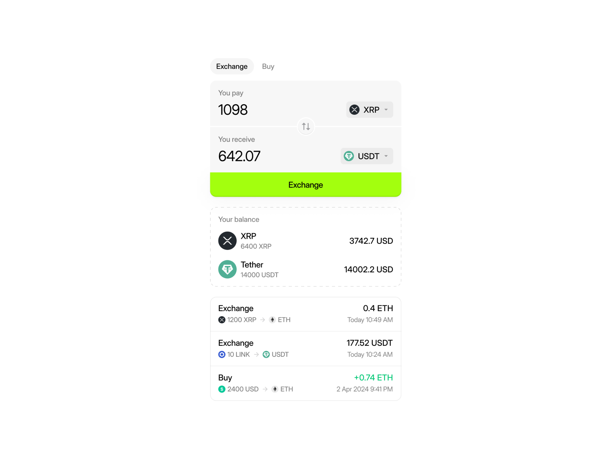 Crypto exchange UI